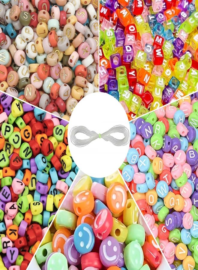 INDIKONB Alphabet Beads Matte Theme - 1200 Beads, Multicolor Round, Gold, Heart, Cube, Smiley | DIY Pastel Jewelry Making Supplies - Image 1
